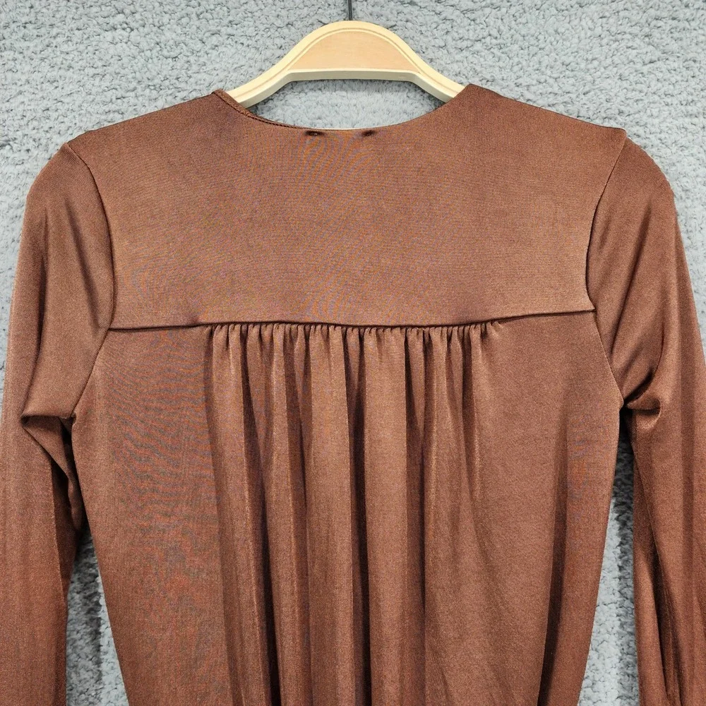 Intimately Free‎ People Brown Long Sleeve Plunging Neckline Ruched Bodysuit XS